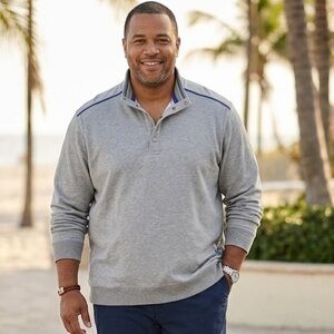 Tommy Bahama Long Sleeve 1/4 Button Pullover Men's XXL Sweater Shirt Gray